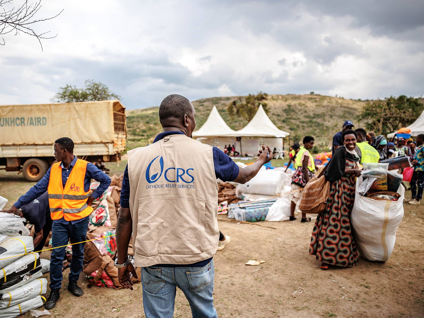 A CRS distribution in Nakivale Refugee Settlement. (Credit: Photo courtesy Catholic Relief Services.)