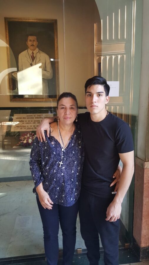 Milagros Potentini and her son Diomedes in 2017, at the Our Lady of Candelaria church in Caracas, where the remains of José Gregório are located. (Credit: Given to Crux by Ms. Potentini.)