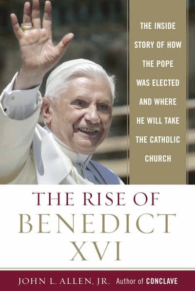 The Rise of Benedict XVI: The Inside Story of How the Pope Was Elected and Where He Will Take the Catholic Church. By John L. Allen Jr.. 2005 | New York, Doubleday | 272 pages. 
<p>On April 18, 2005, the College of Cardinals of the Roman Catholic Church gathered to elect a successor to Pope John Paul II. Faced with several potential candidates, the cardinals made a bold choice, entrusting the Keys of the Kingdom to 78-year-old Cardinal Joseph Ratzinger of Germany, a man whose views on the challenges facing the Church and the broader culture could not be more unambiguous, or controversial. Questions arose as the world watched while Ratzinger was installed as Pope Benedict XVI. No one can tell the story of exactly what took place during the closed doors meeting, known as the conclave, when Cardinals from around the world cast their votes for the next pope, better than John L. Allen, Jr. As a correspondent for <em>National Catholic Reporter</em> and a Vatican analyst for CNN and National Public Radio, Allen has spent years covering Vatican politics and personalities, and his unique access to Roman halls of power has enabled him to write the ultimate behind-the-scenes account of the election of Pope Benedict XVI.</p>
.  Buy now on Amazon: https://www.amazon.com/Rise-Benedict-XVI-Elected-Catholic/dp/0385513216.